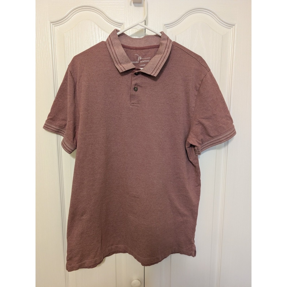 Marc Anthony Luxury Mens Plum Short Sleeve Polo Shirt Collared Size Large